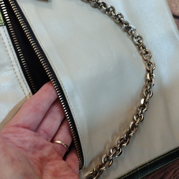 GUNAS Vegan Leather Cream and Iridescent Green Trim - Picture 5 of 16